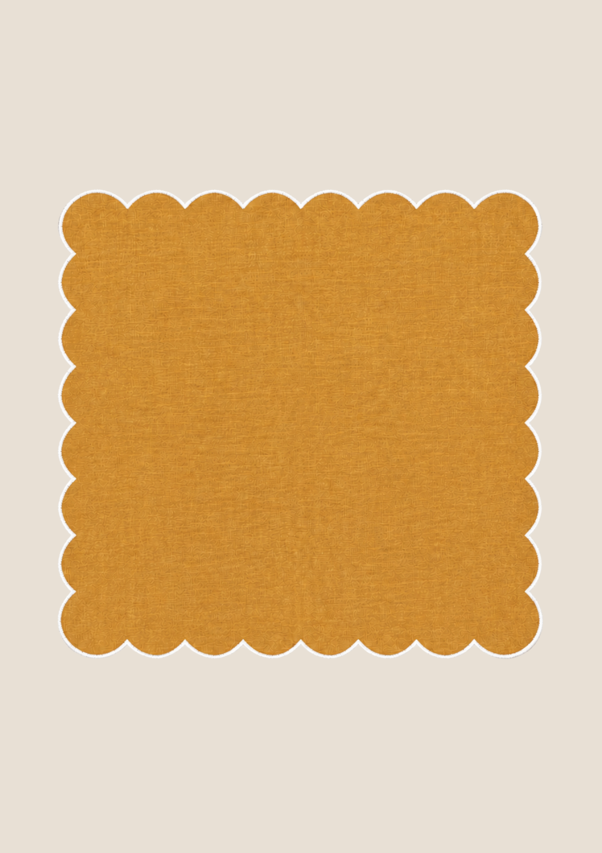 La serviette de table Festons en lin Ocre jaune & Blanc