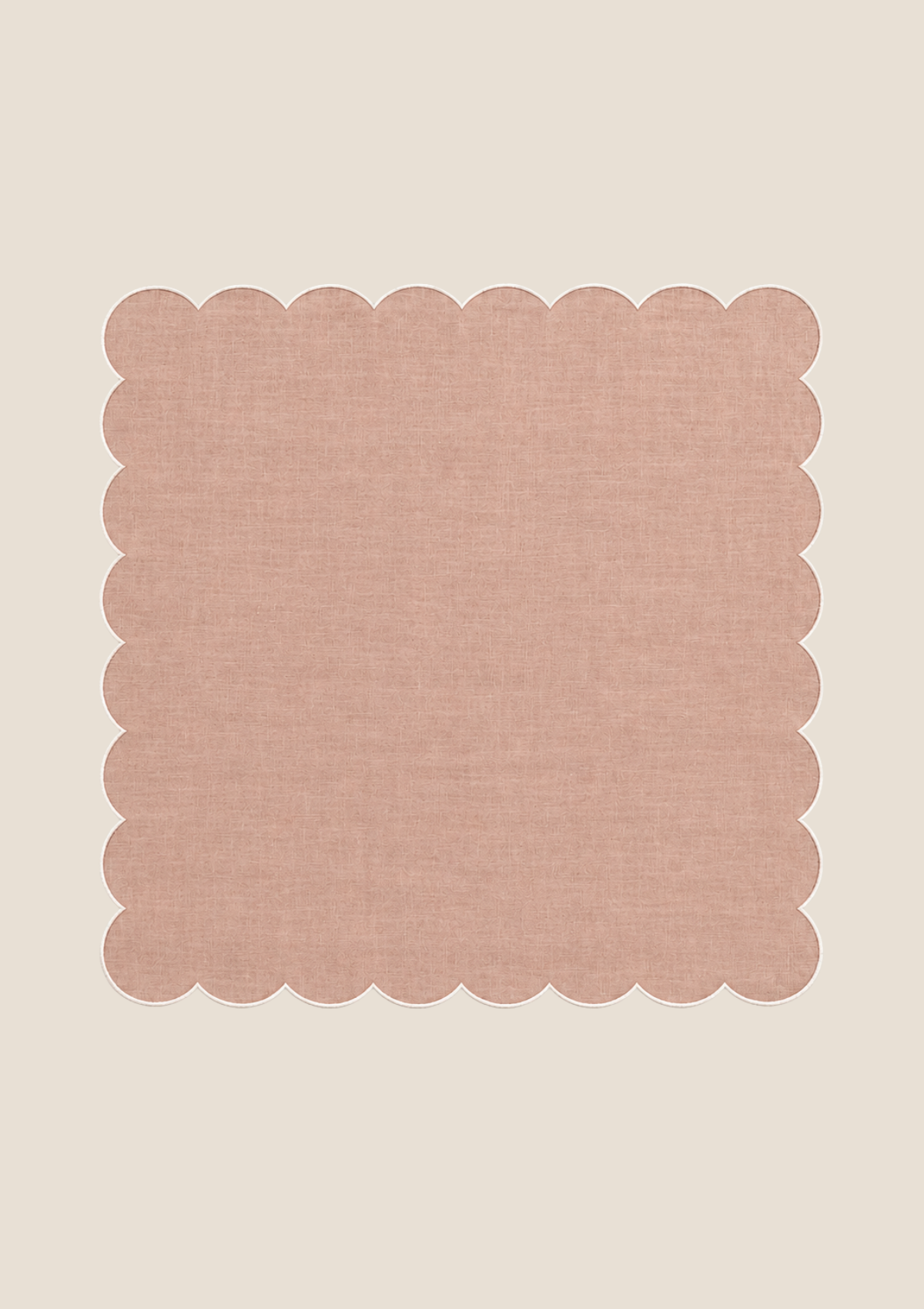 Powder pink and white scalloped linen napkin
