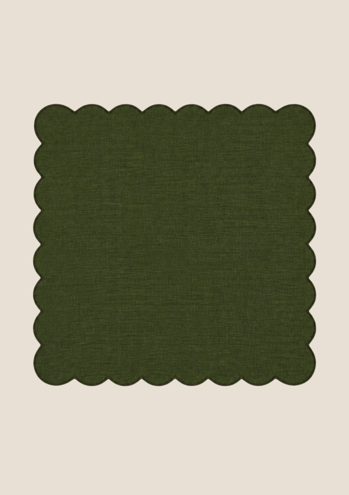 Forest green scalloped linen napkin