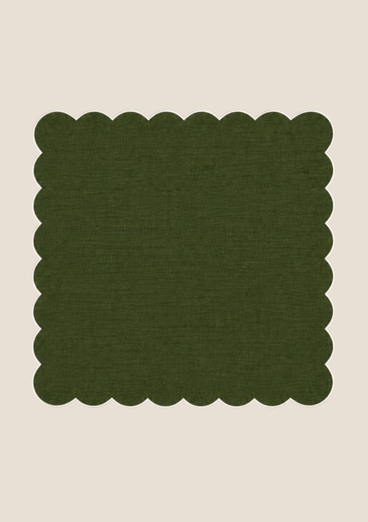 Forest green & white scalloped linen napkin 