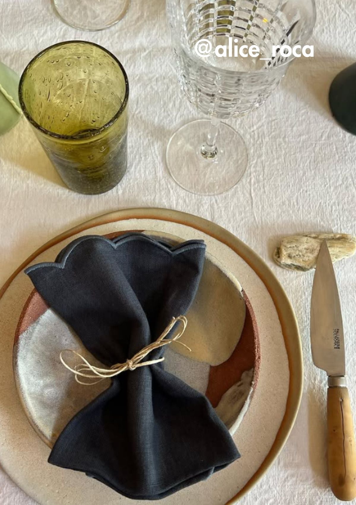 Slate blue scalloped linen napkins (set of 2)