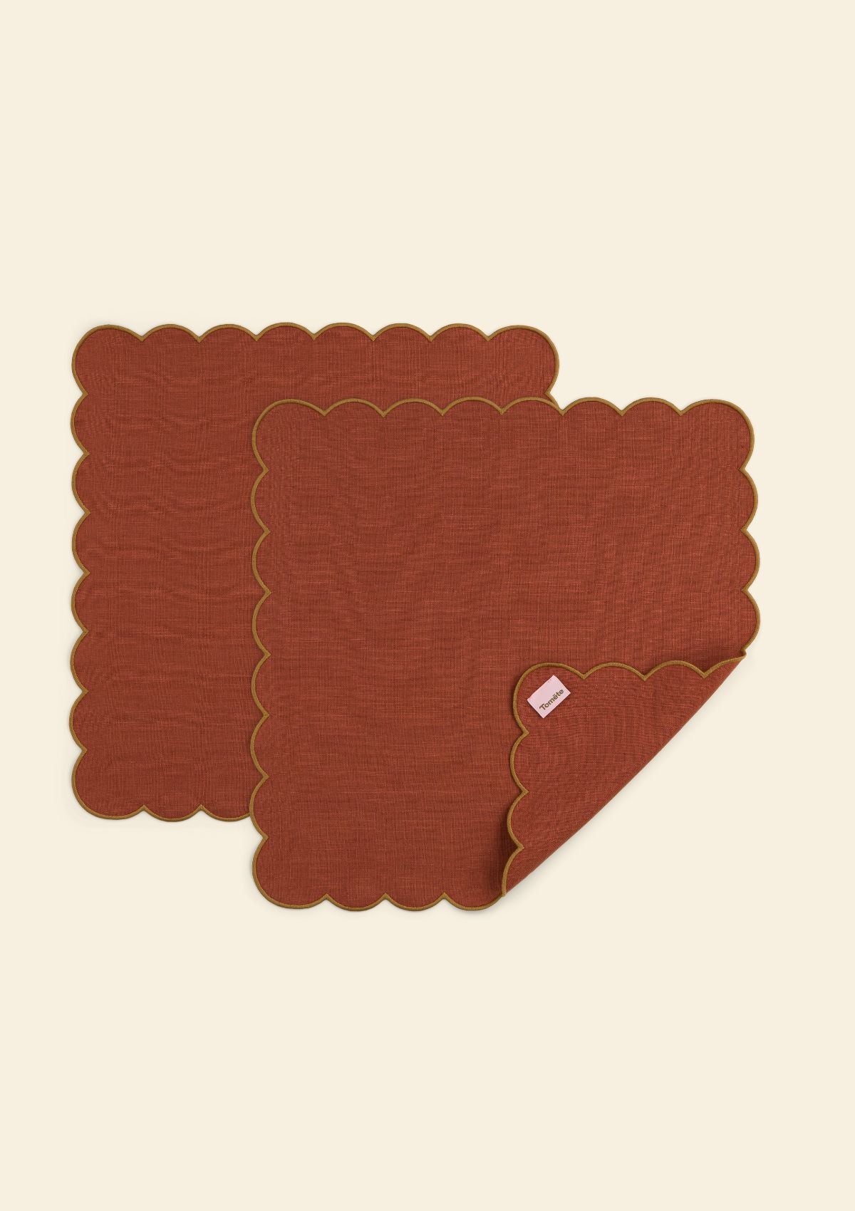 Les serviettes de table festonnées en lin Tomette & Ocre jaune (lot de 2)