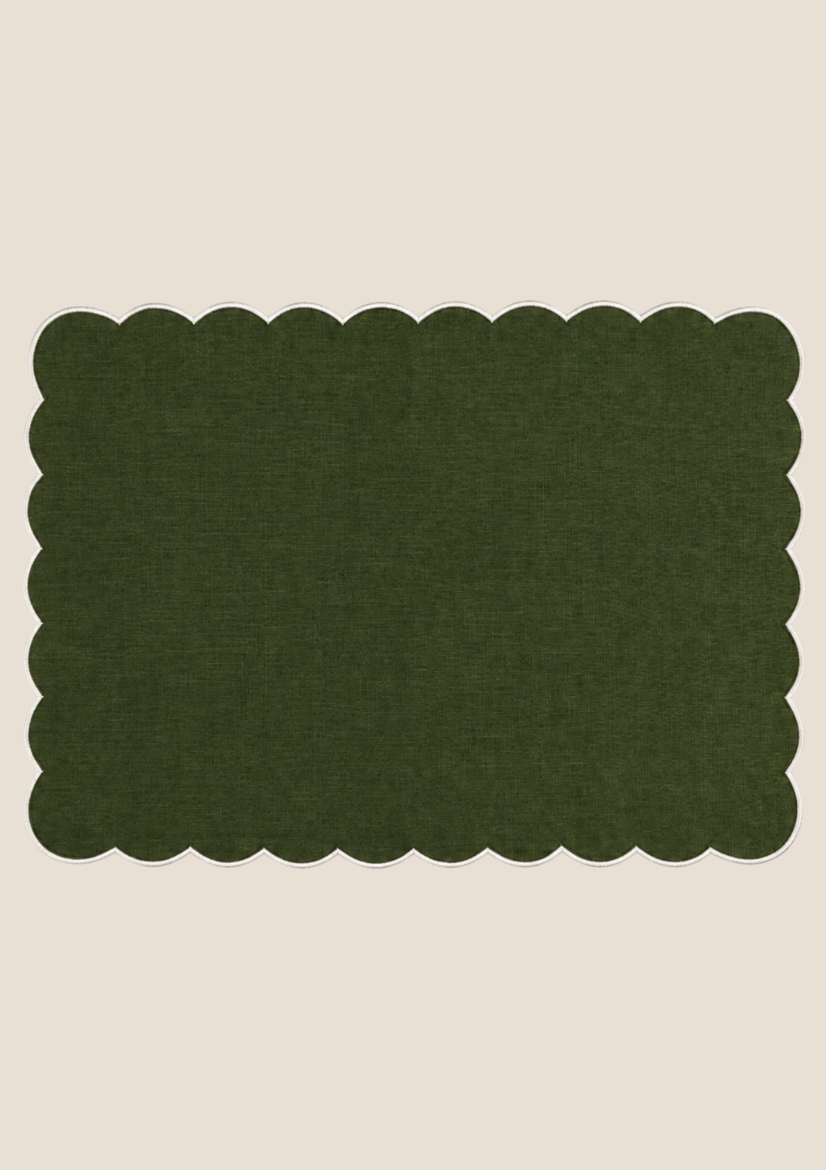 Le set de table rectangulaire Festons en lin Vert forêt & Blanc