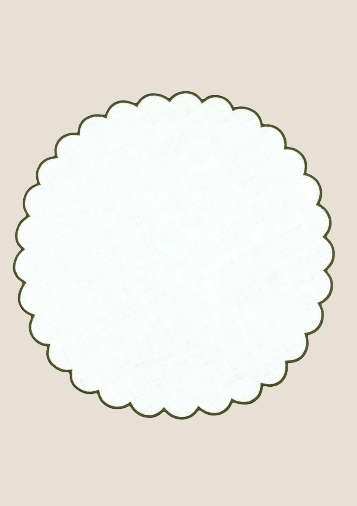 Le set de table rond Festons en lin Blanc & Vert forêt