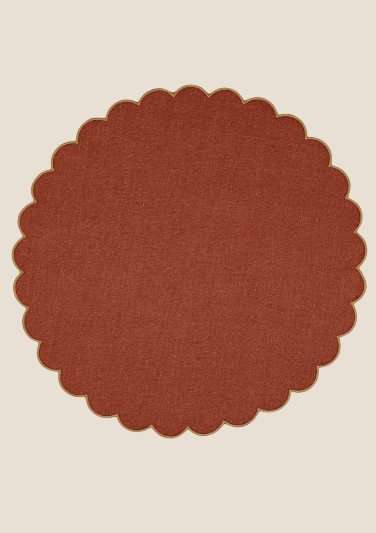 Le set de table rond Festons en lin Tomette & Ocre jaune