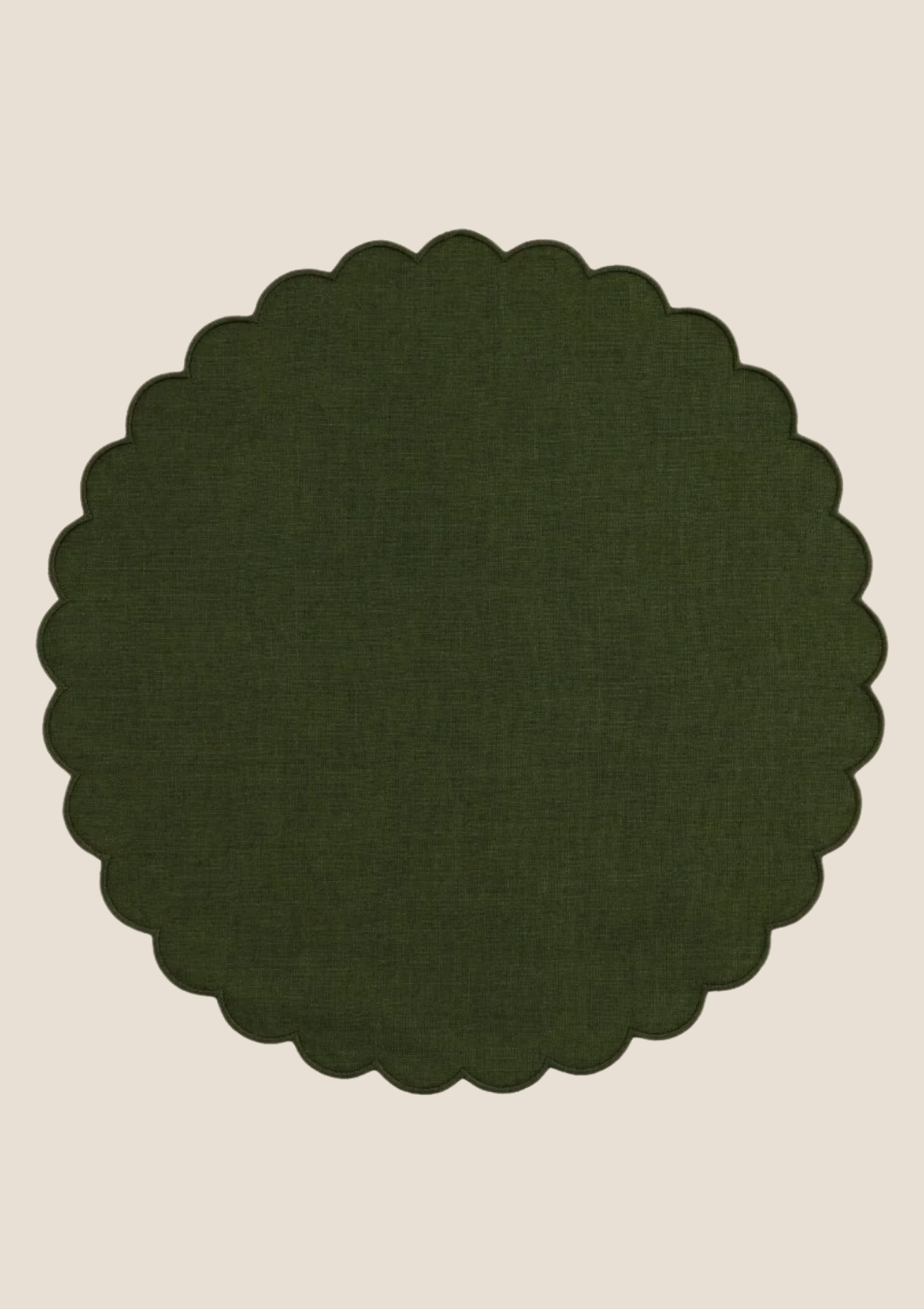 Le set de table rond Festons en lin Vert forêt