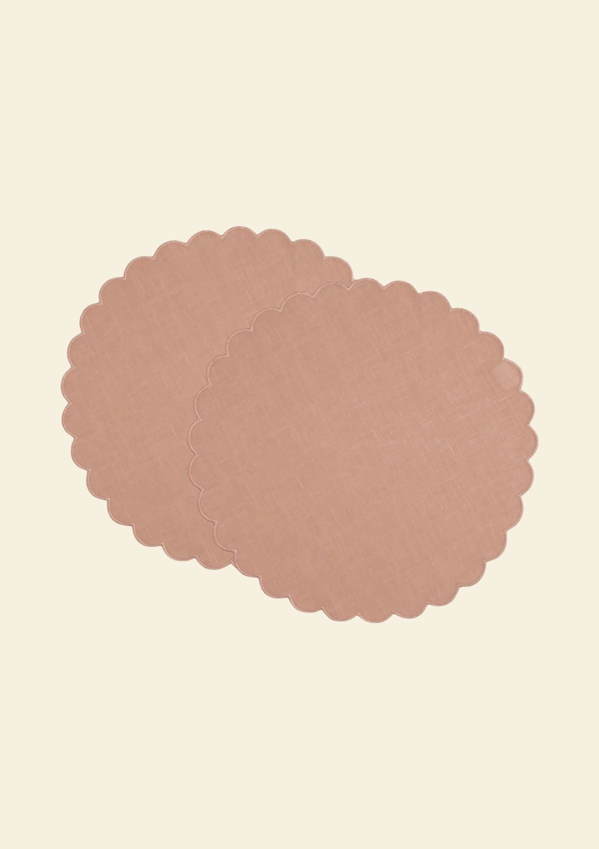 Les sets de table ronds festonnés en lin Rose poudré (lot de 2)