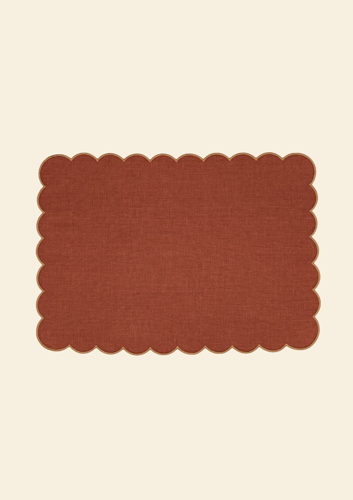 Les sets de table rectangulaires festonnés en lin Tomette & Ocre jaune (lot de 2)
