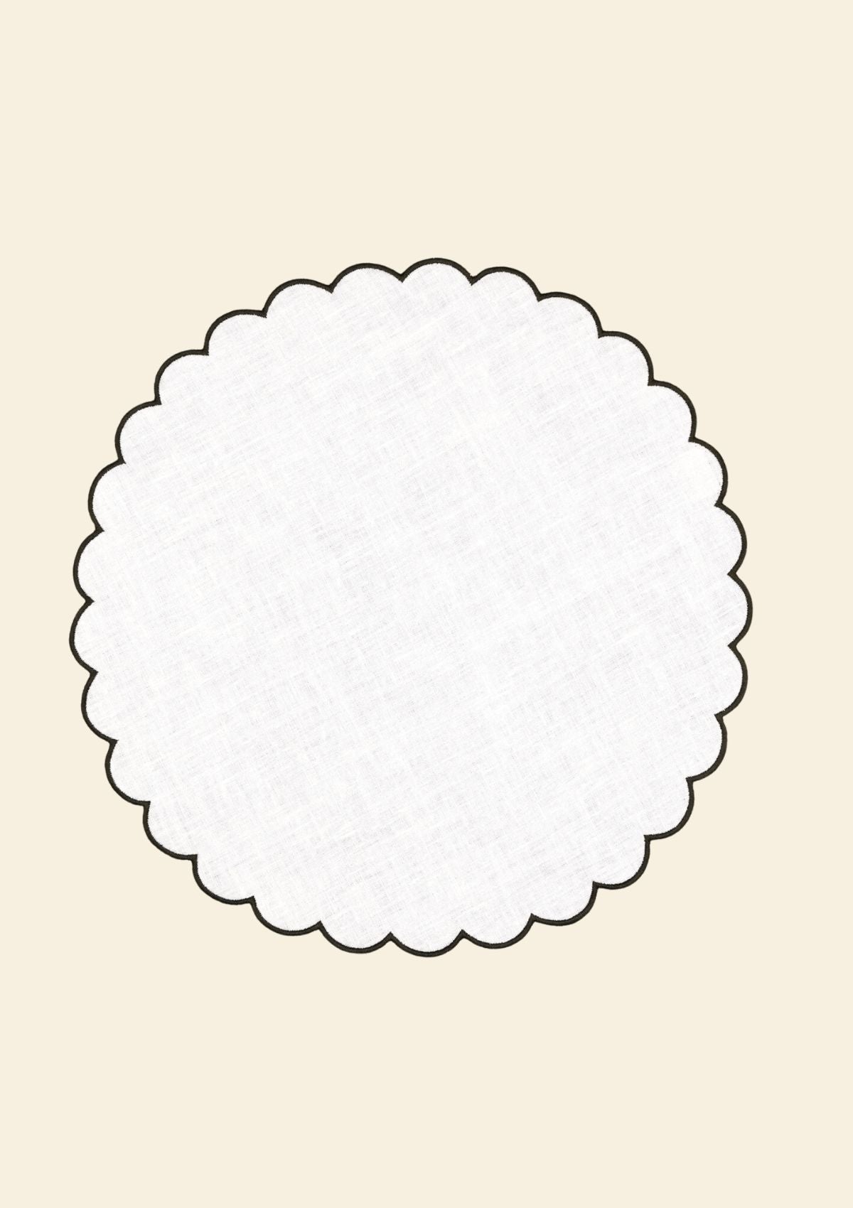 Scalloped round placemats in White &amp; Slate Blue linen (set of 2)