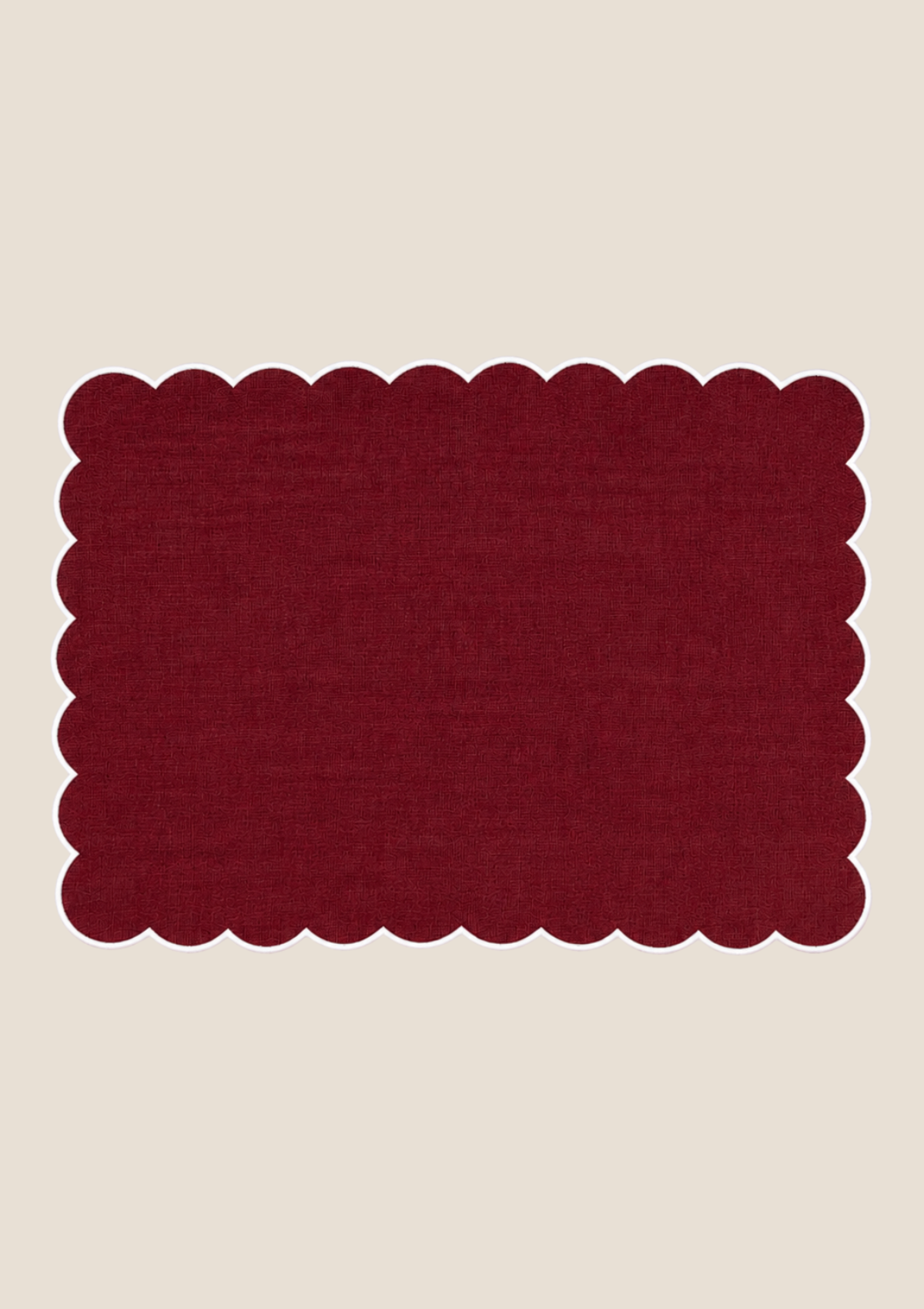 Le set de table rectangulaire Festons en lin Bordeaux & Blanc