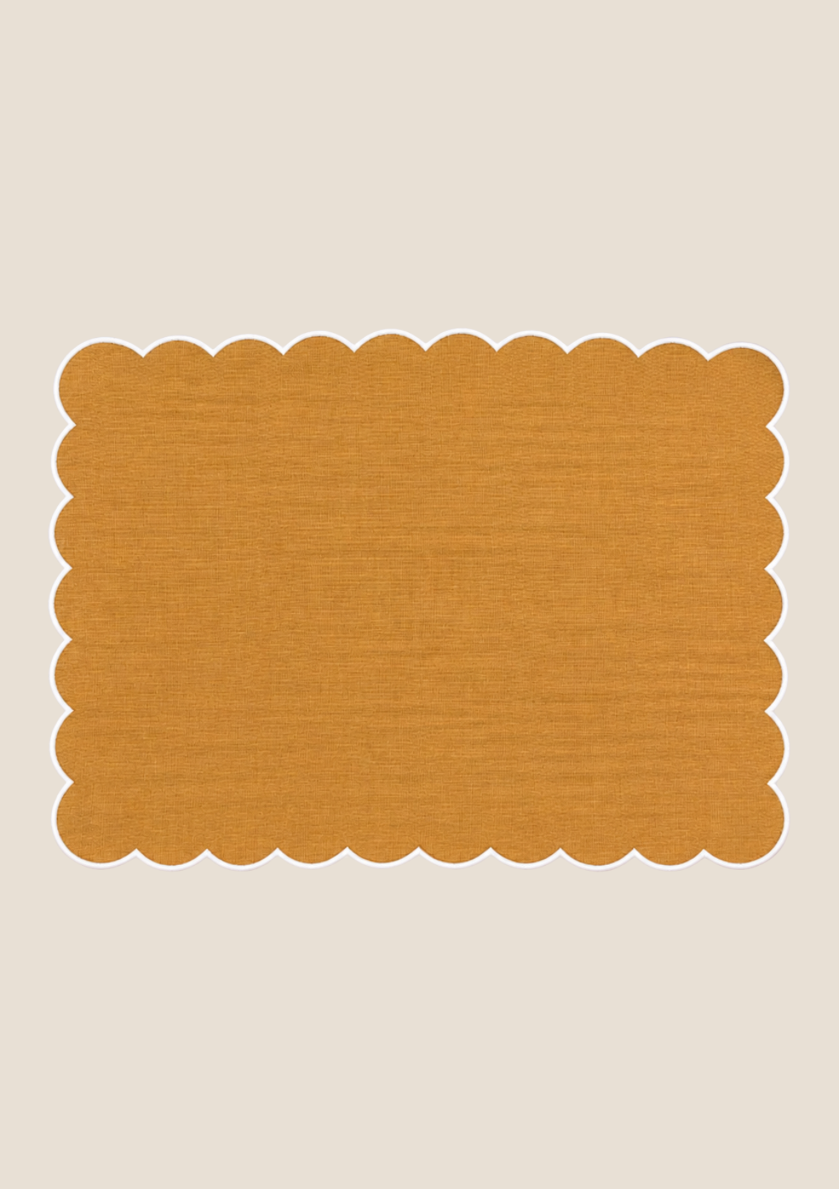 Yellow ochre & White scalloped rectangular linen placemat