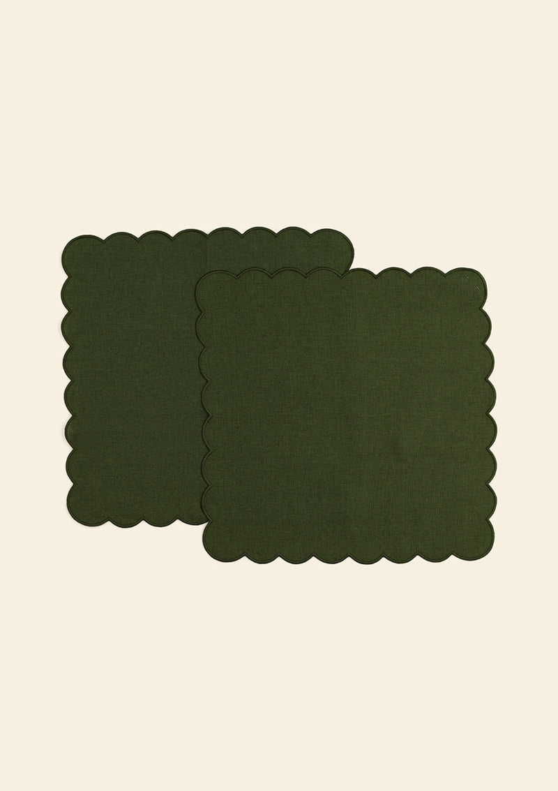 Set of 2 scalloped linen napkins Forest Green