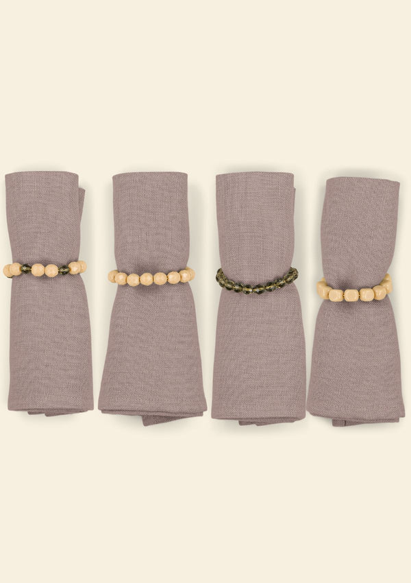 L'ensemble de 4 ronds de serviette bijoux Ivoire & Vert gris