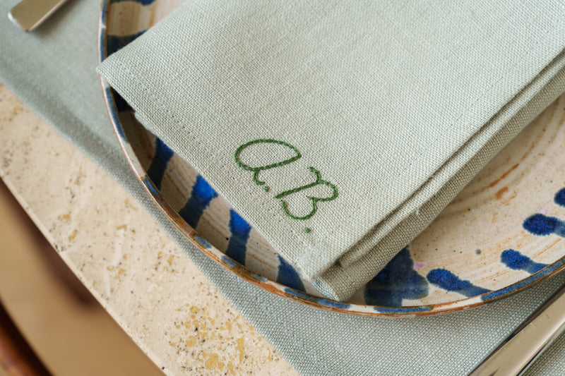Customizable water green thick linen napkin