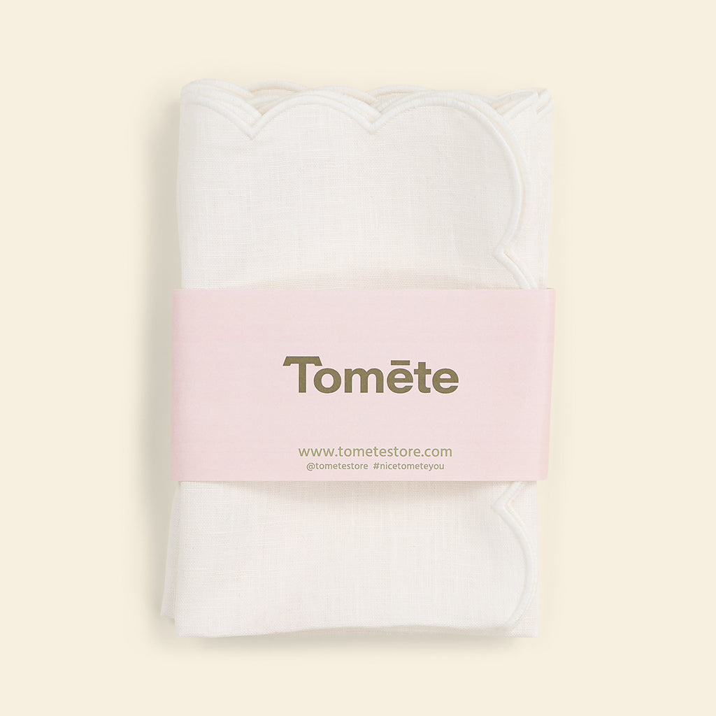 Les serviettes de table festonnées en lin Blanc (lot de 2)