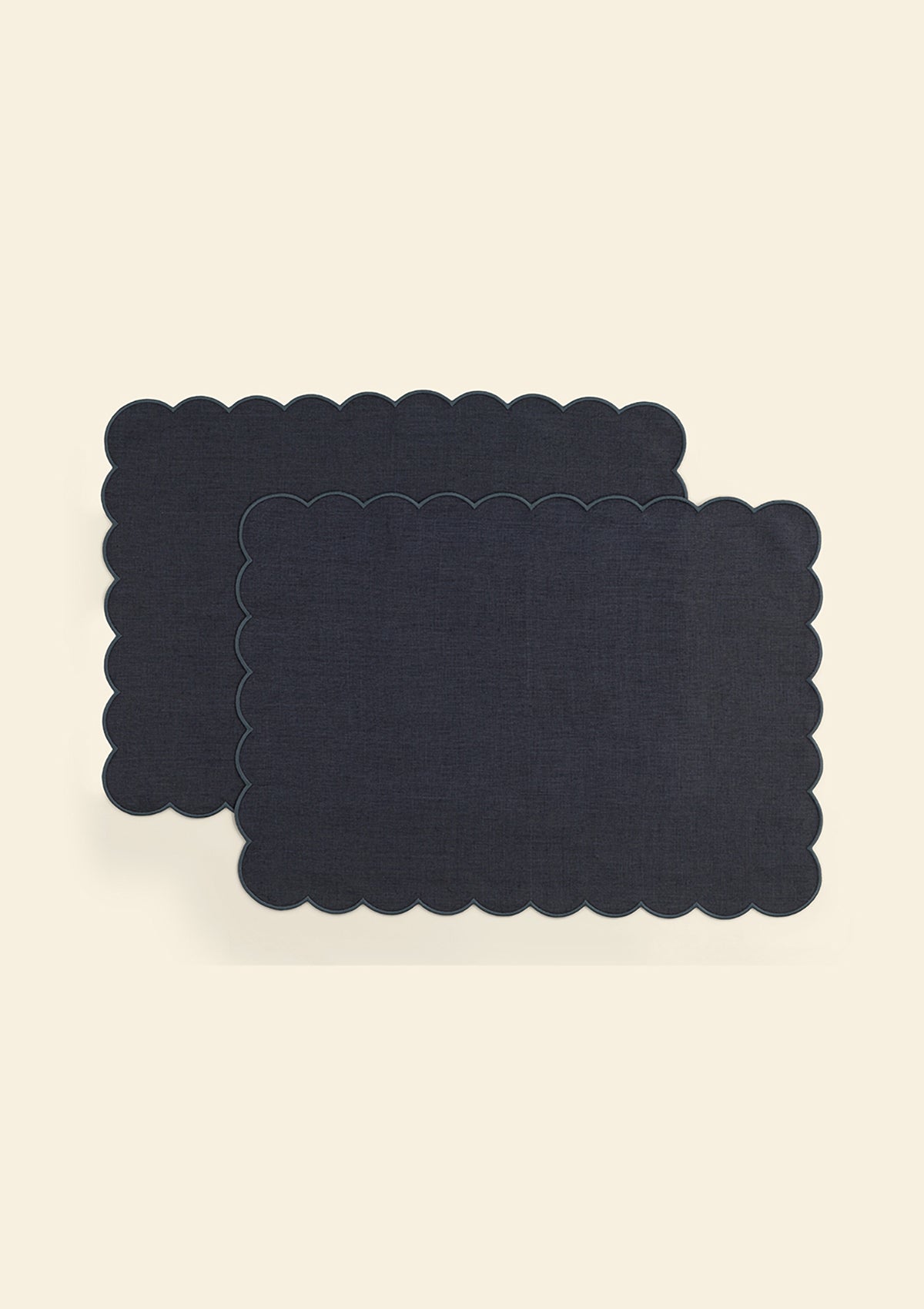 Les sets de table rectangulaires festonnés en lin Bleu ardoise (lot de 2)