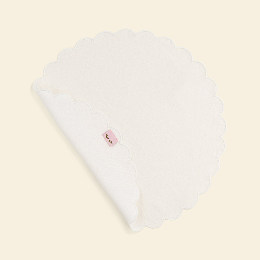 Les sets de table ronds festonnés en lin Blanc (lot de 2)
