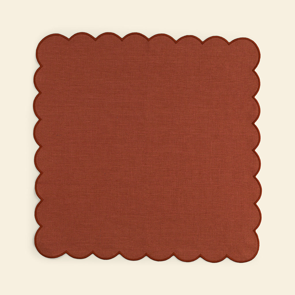 Linen and scalloped napkins (set of 2) Red ocher