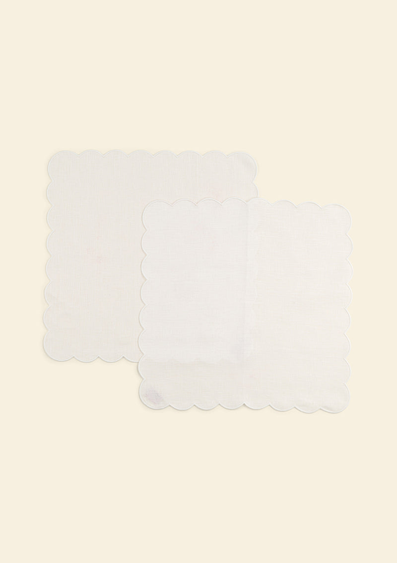 L'ensemble de 2 serviettes de table festonnées en lin Blanc