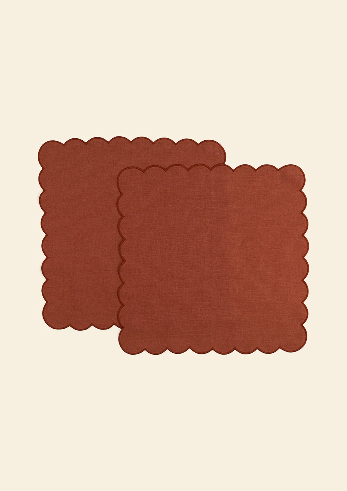 Linen and scalloped napkins (set of 2) Red ocher