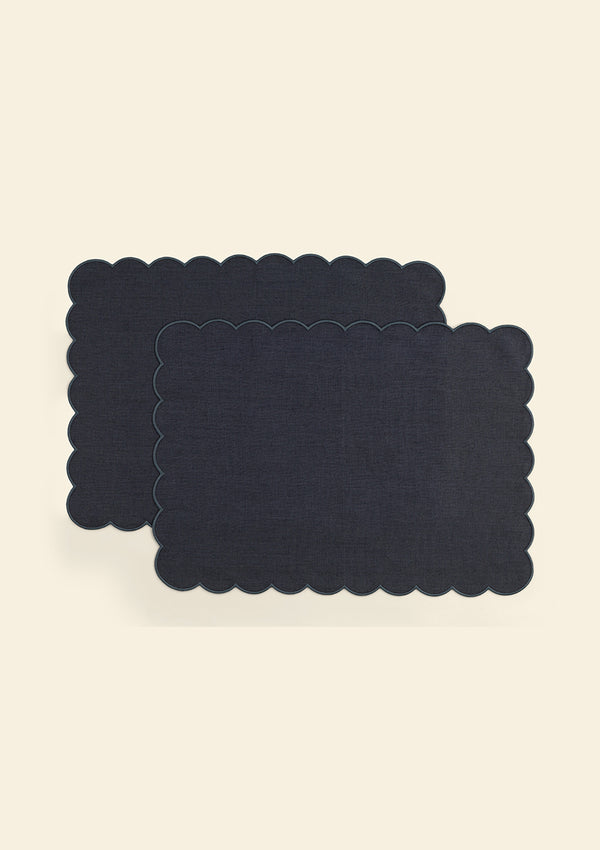 Rectangular linen and scalloped placemats (set of 2) Slate blue