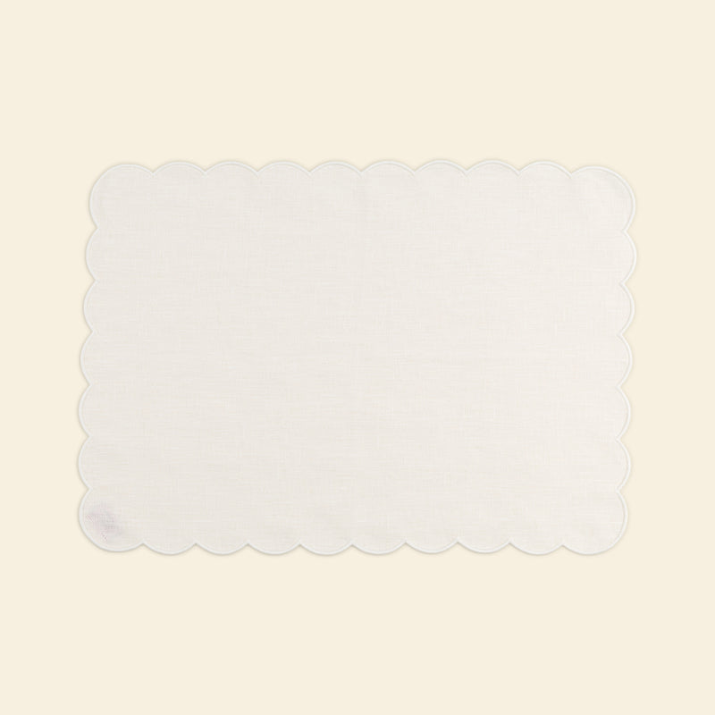 Rectangular linen and scalloped placemats (set of 2) White