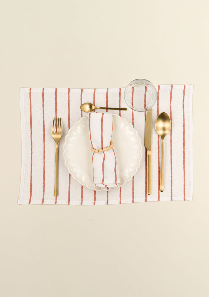 Serviettes de table en lin (lot de 2) rayures oranges & blanches