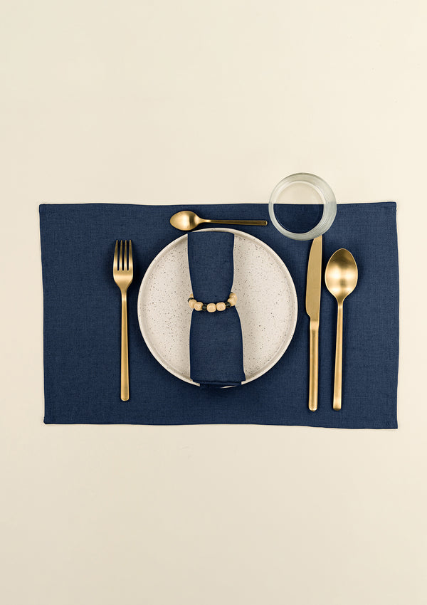 Customizable mineral blue thick linen placemat