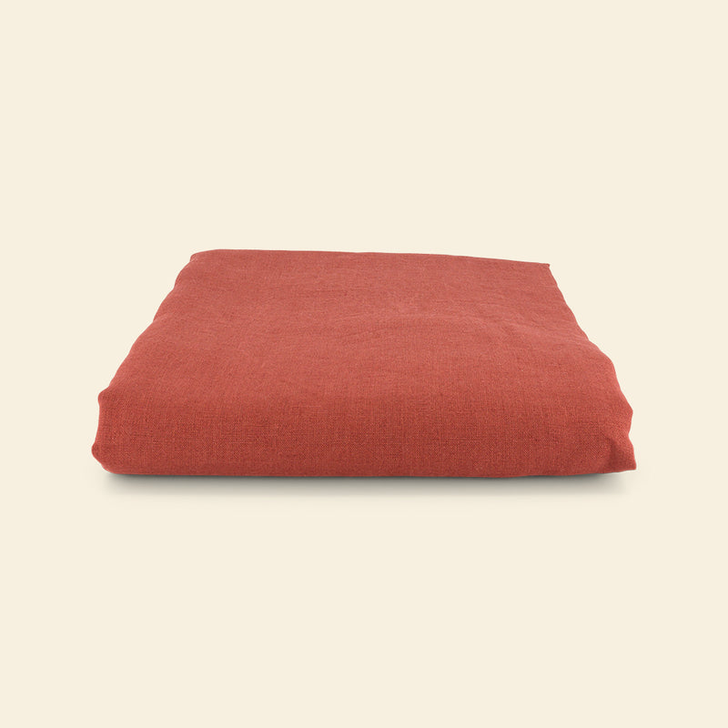 Thick linen tablecloth Terracotta