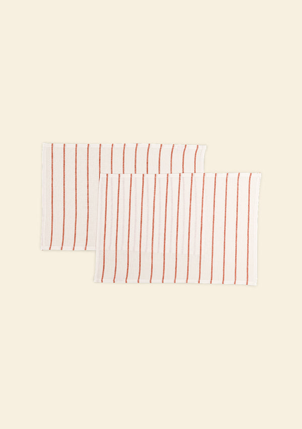 Linen placemats (set of 2) orange & white stripes